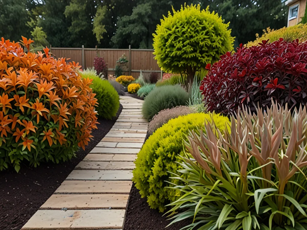 Trädgård förberedd för hösten med nya planteringar